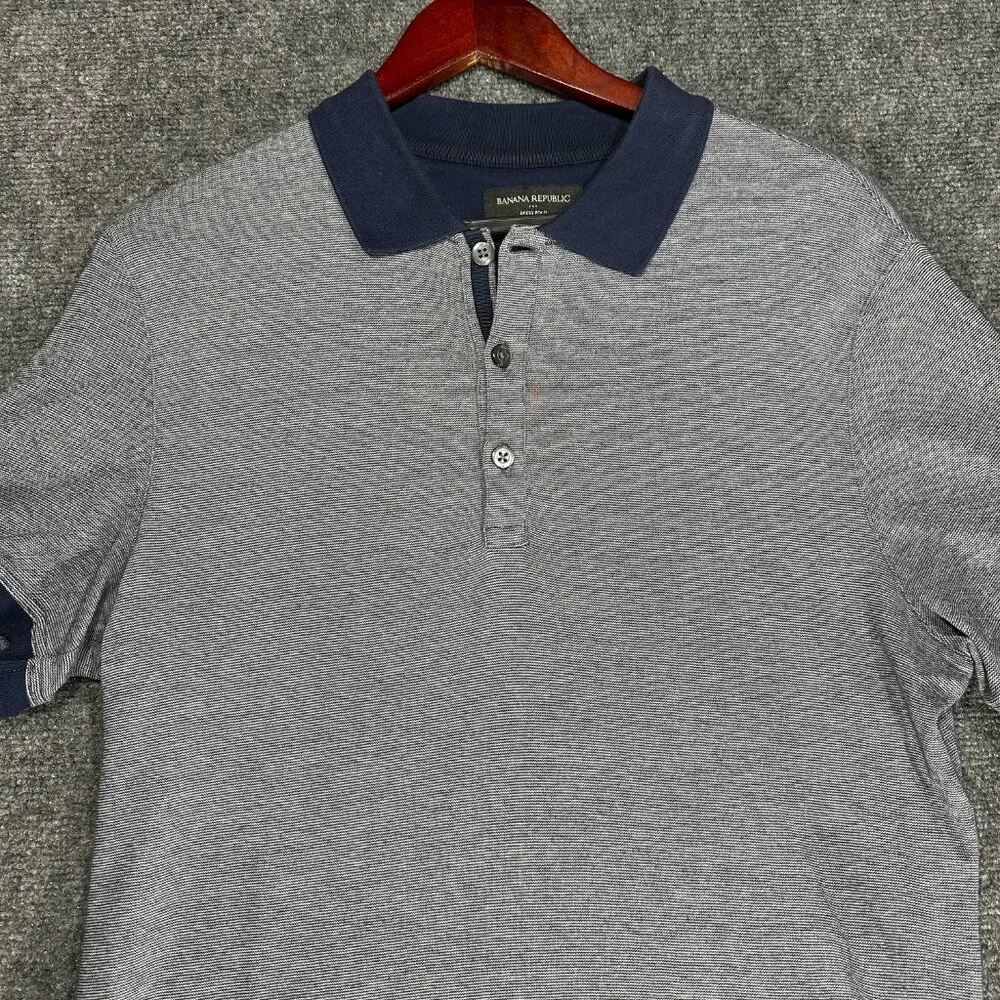 Banana Republic Dress Polo Shirt Mens Medium Short Sleeve Blue Cotton Split Hem